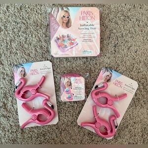 Paris Hilton Flamingo Poolside Set Includes Tray, Cup Holders, Towel Clips